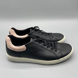 Ecco Womens Soft 7 Street Shoes Womens 7 Black Leather Comfort Walking Sneakers
